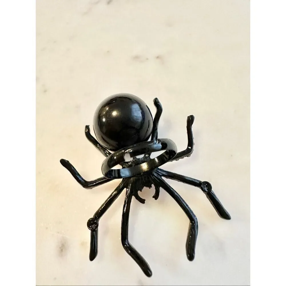 Red rhinestone black widow spider adjustable Halloween ring